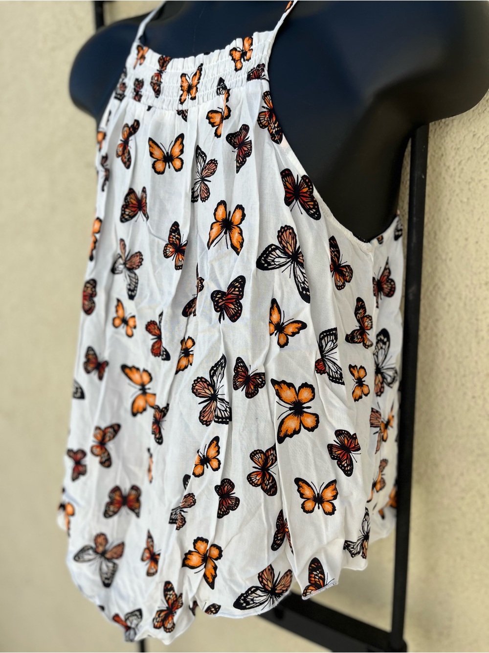 No Boundaries White Butterfly Print Sleeveless Halter Top - Picture 3 of 9